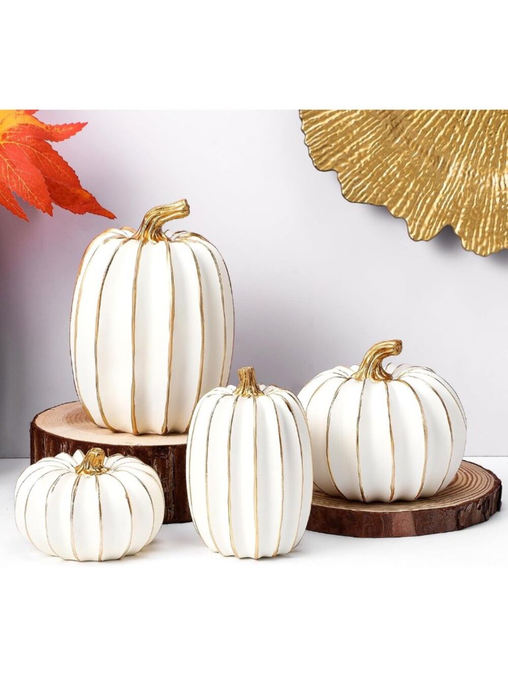 4 Pcs Fall Pumpkin Decor - Harvest Resin Pumpkin Figurines for Thanksgiving